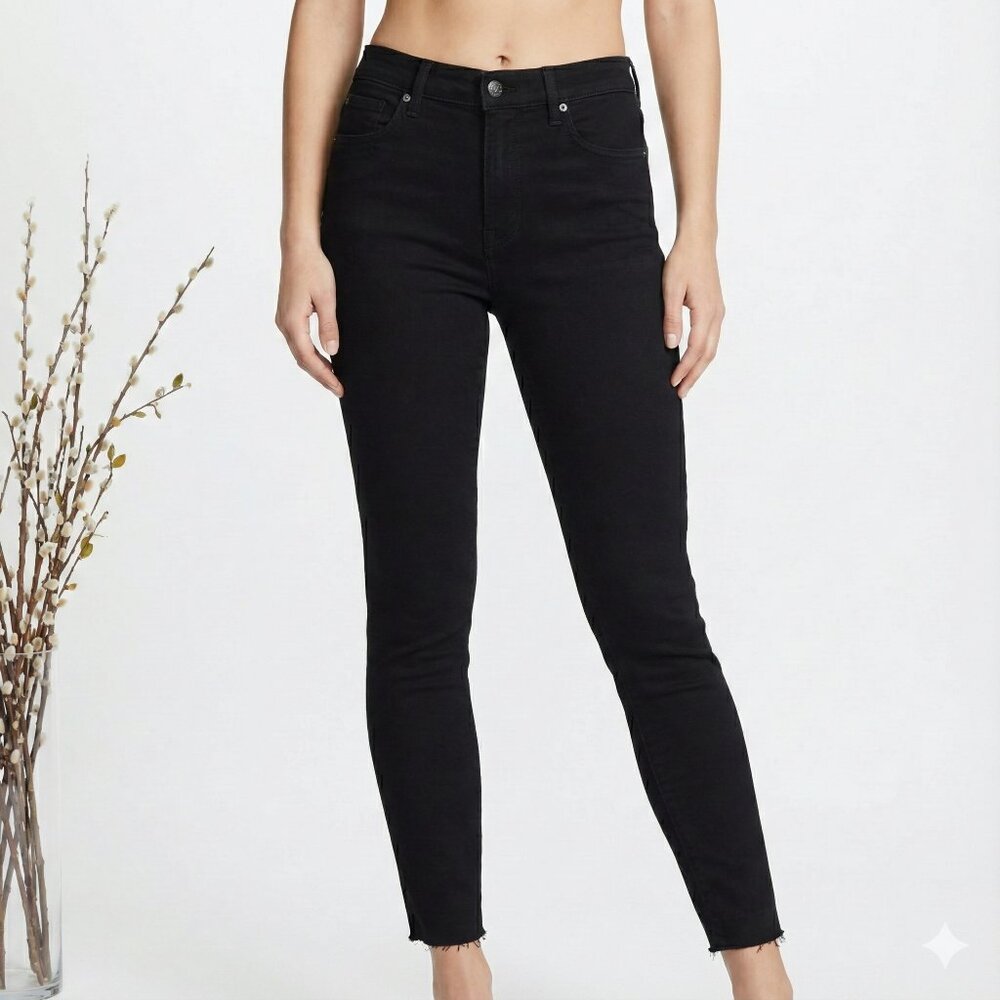 7 For All Mankind High Waist Ankle Gwenevere Skinny Jeans with Raw Hem